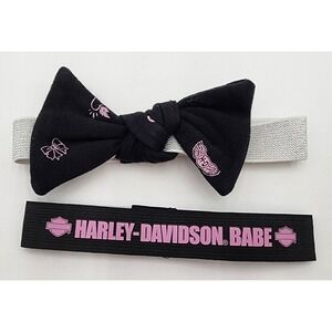Harley-Davidson Headband Set Kids 0-24M Black Pink Biker Babe Bow 2pc EUC